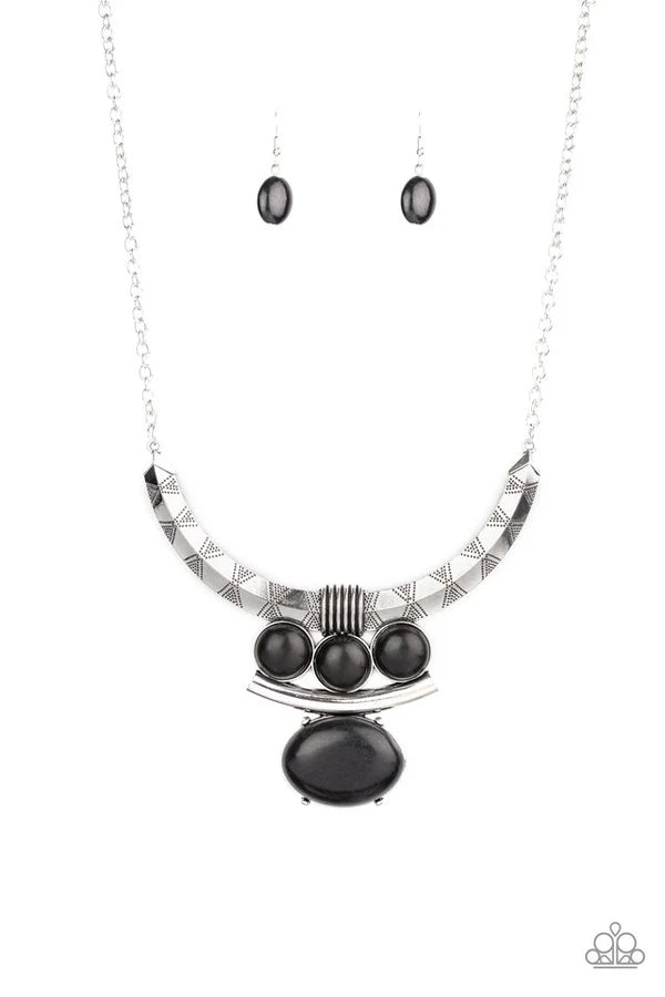 Commander In CHIEFETTE - Oversized Black Mismatched Accent Tribal Stone Necklace N#6950