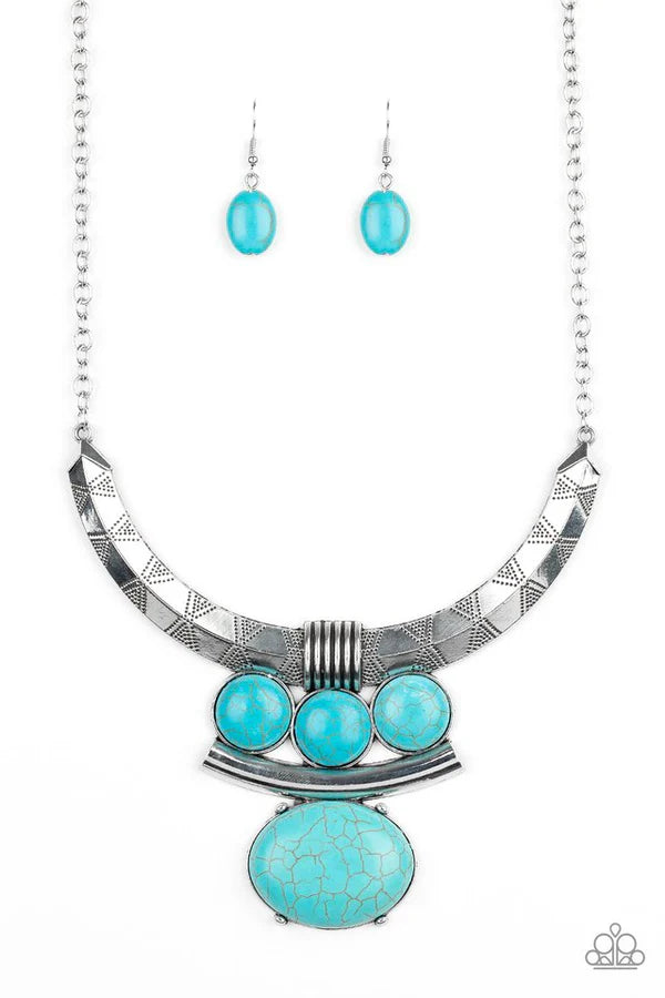 Commander In CHIEFETTE - Oversized Blue Mismatched Accent Tribal Stone Necklace N#6941