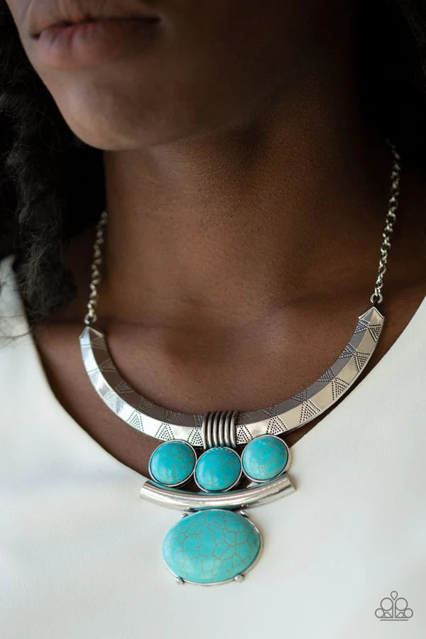 Commander In CHIEFETTE - Oversized Blue Mismatched Accent Tribal Stone Necklace N#6941