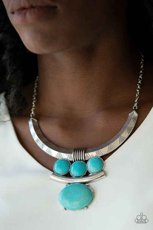 Commander In CHIEFETTE - Oversized Blue Mismatched Accent Tribal Stone Necklace N#6941