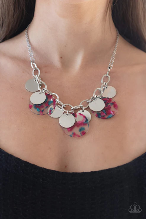 Confetti Confection - Bubbly Pink Confetti Doubled Chain Disc Fringe Necklace N#6686