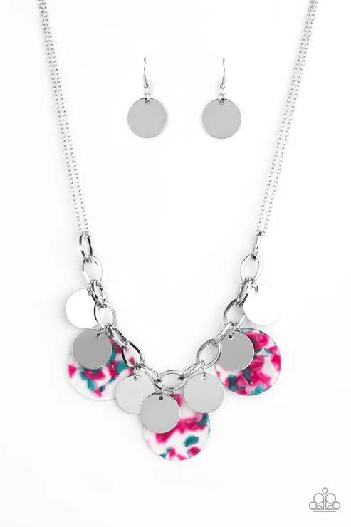 Confetti Confection - Bubbly Pink Confetti Doubled Chain Disc Fringe Necklace N#6686