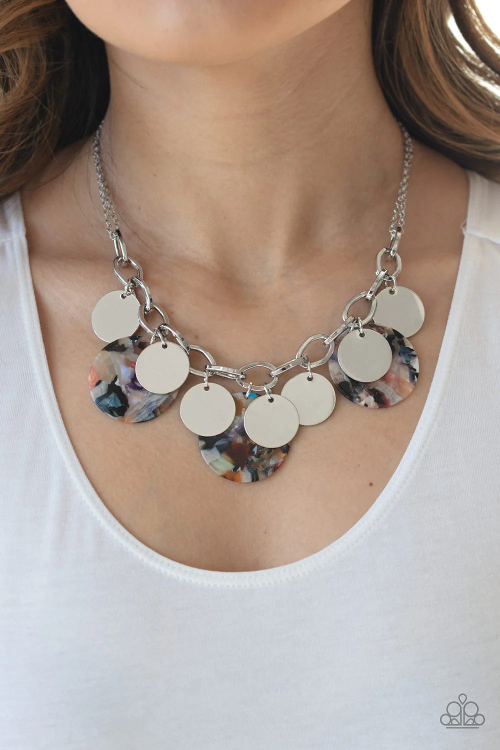 Confetti Confection - Bubbly Multi Confetti Doubled Chain Disc Fringe Necklace N#7110