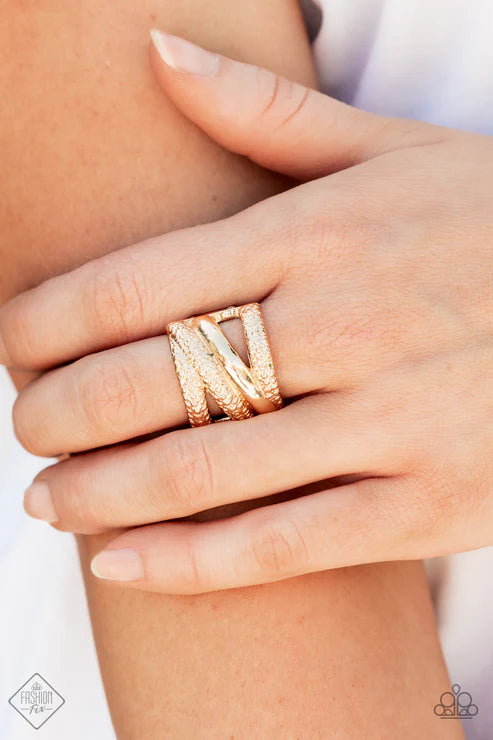 Contemporary Convergence - Gold Illusion CrissCross Textured Ring R#6705