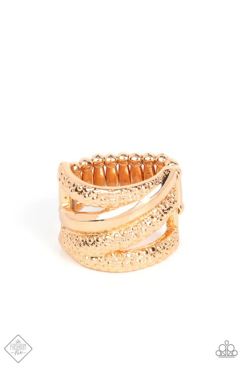 Contemporary Convergence - Gold Illusion CrissCross Textured Ring R#6705