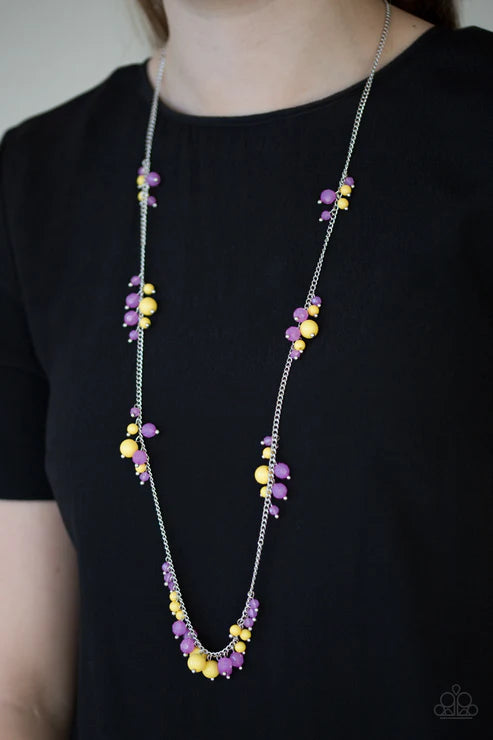 Coral Reefs - Multi (Purple/Yellow) Elongated Polished Faceted Crystal Cluster Necklace N#5874