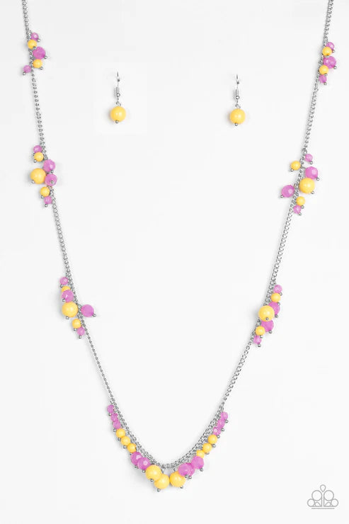 Coral Reefs - Multi (Purple/Yellow) Elongated Polished Faceted Crystal Cluster Necklace N#5874
