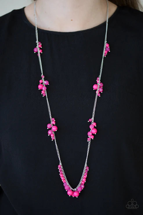Coral Reefs - Pink Elongated Polished Faceted Crystal Cluster Necklace N#4573