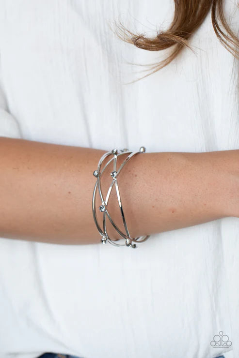 Cosmic Sparkle - Silver Smoky Dotted CrissCross Stacked Bracelet B#3627