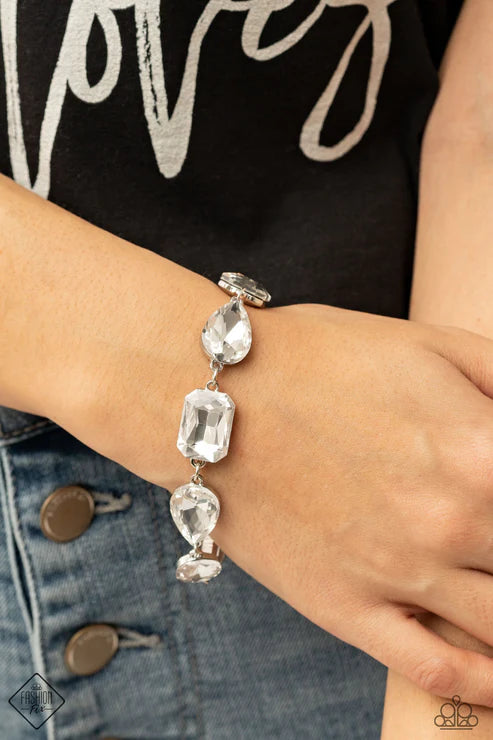 Cosmic Treasure Chest - Oversized White Collection Round/Teardrop/Emerald Cut Link Blinding Bracelet B#7362