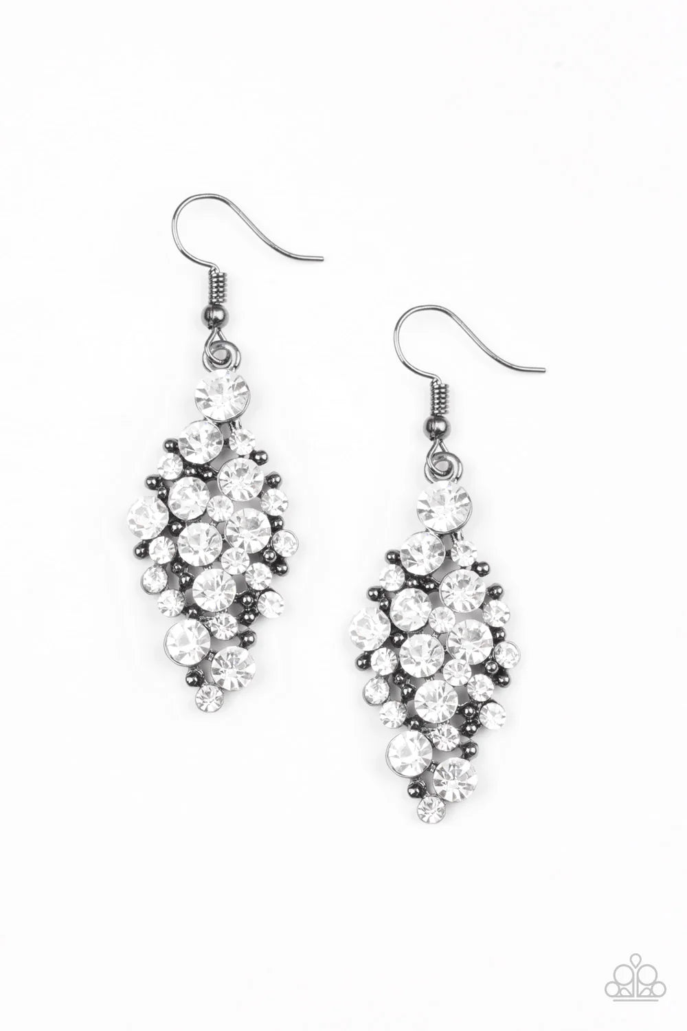 Cosmically Chic - Black/Gunmetal Diamond Studded  Encrusted Earrings E#7149