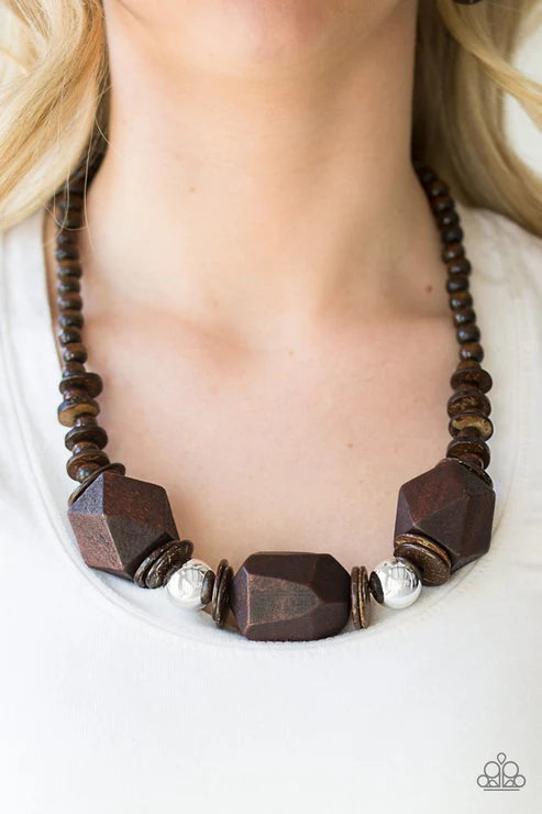 Costa Maya Majesty - Oversized Brown Abstract Geometric Mismatched Wood Necklace N#6292