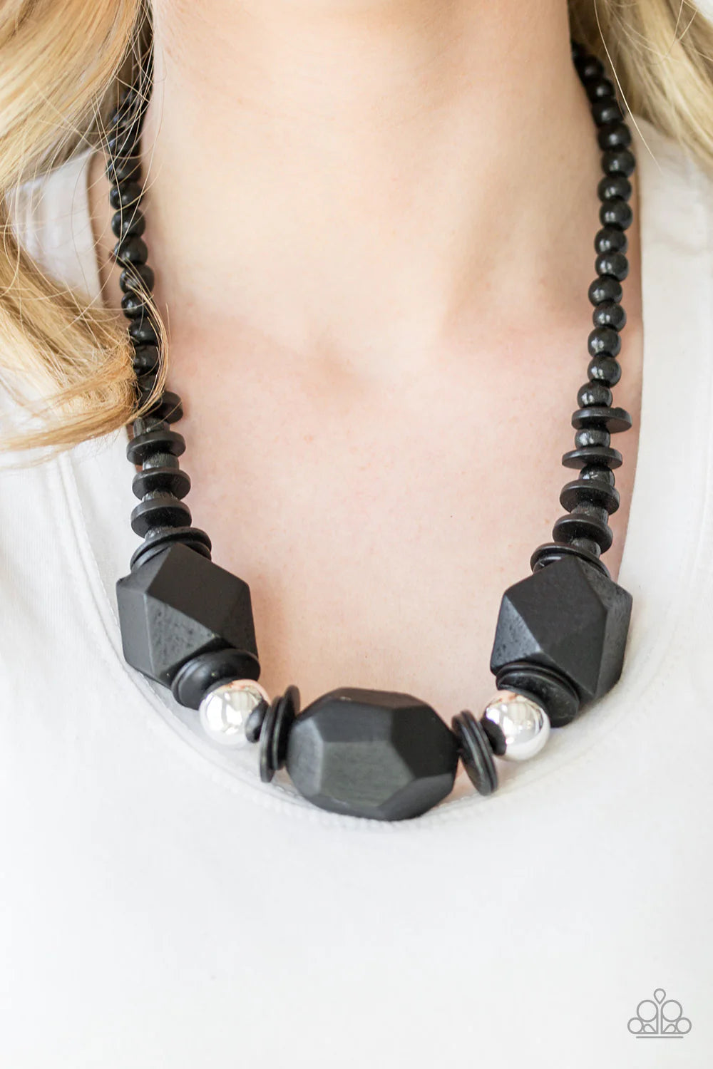 Costa Maya Majesty - Oversized Black Abstract Geometric Mismatched Wood Necklace N#7071