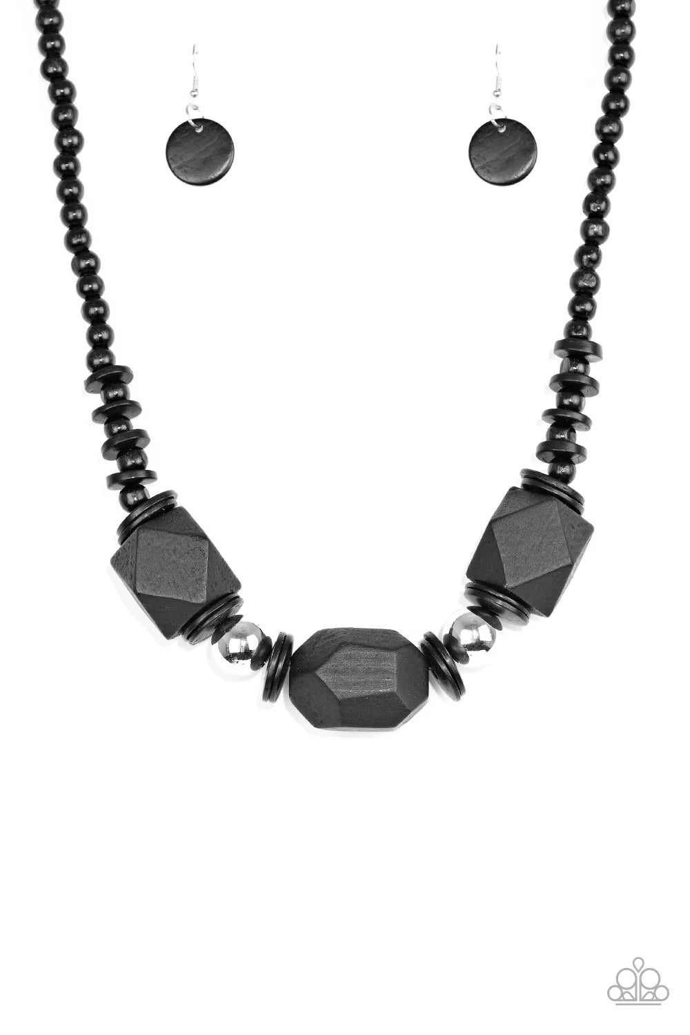 Costa Maya Majesty - Oversized Black Abstract Geometric Mismatched Wood Necklace N#7071