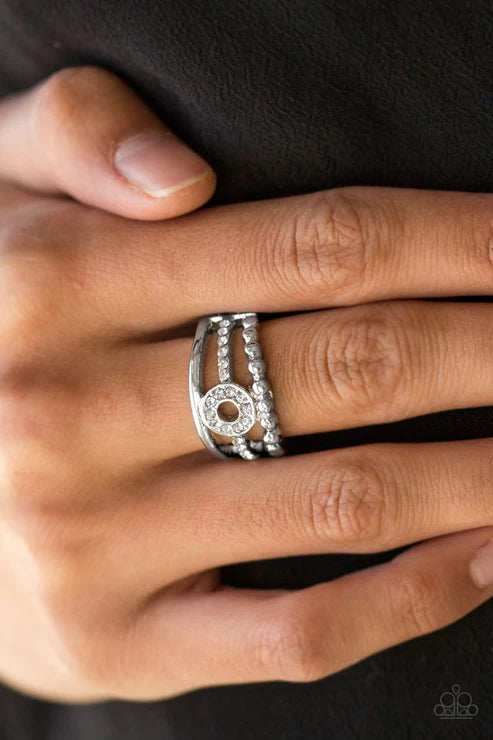 Cost of Living - White Airy Circular Encrusted Ring R#6414