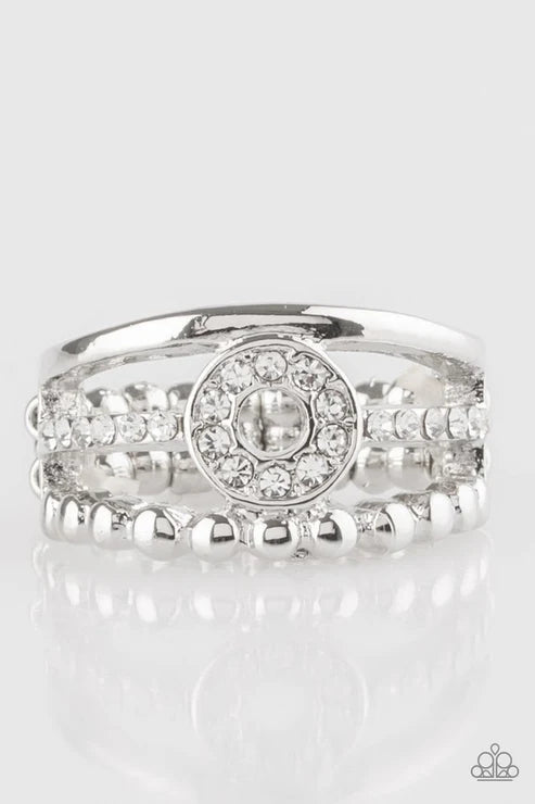 Cost of Living - White Airy Circular Encrusted Ring R#6414