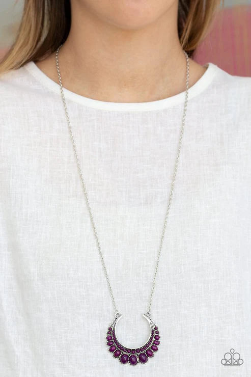 Count To ZEN - Purple Crescent Flared Out Encrusted Necklace N#4548