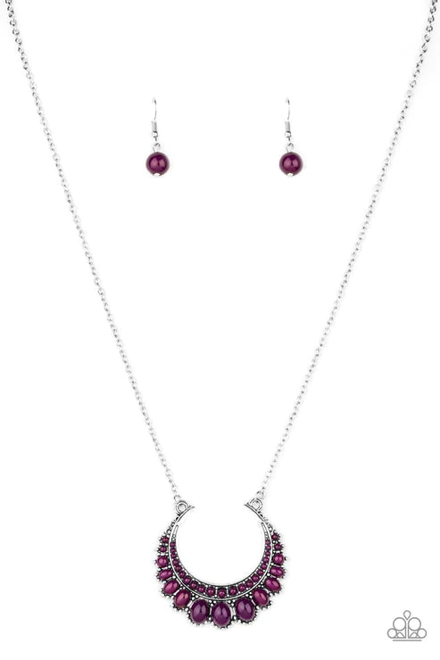 Count To ZEN - Purple Crescent Flared Out Encrusted Necklace N#4548