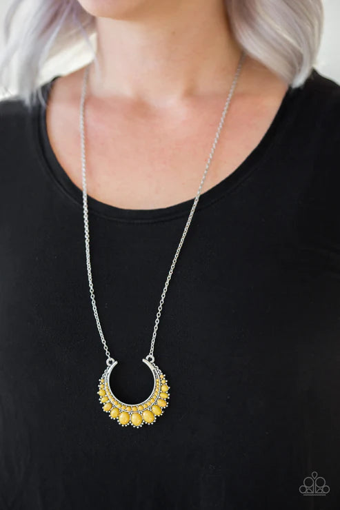 Count To ZEN - Yellow Crescent Flared Out Encrusted Necklace N#4681