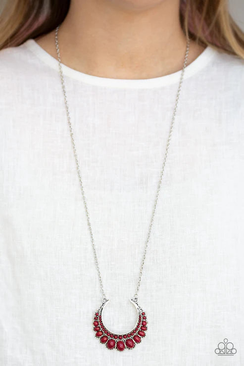 Count To ZEN - Red Crescent Flared Out Encrusted Necklace N#7243