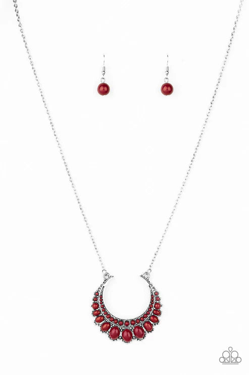Count To ZEN - Red Crescent Flared Out Encrusted Necklace N#7243