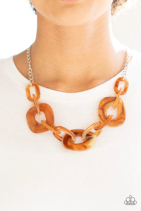 Courageously Chromatic - Brown Marble Connected Link Necklace N#2924