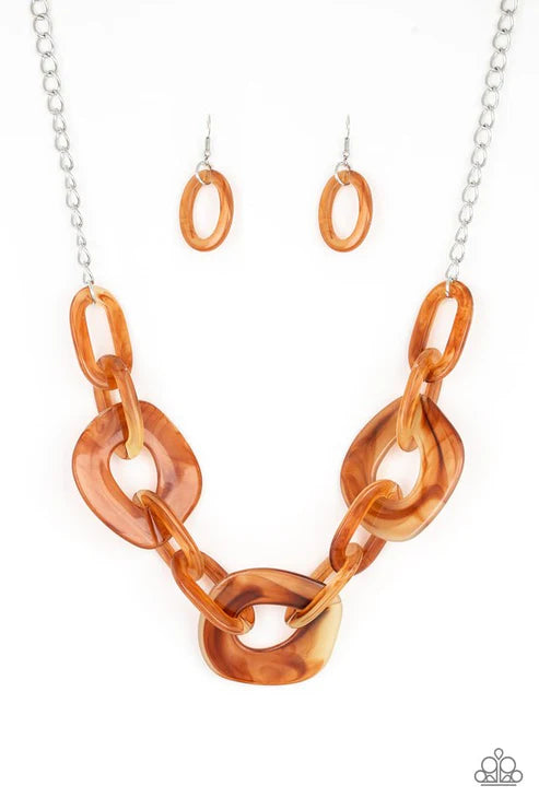 Courageously Chromatic - Brown Marble Connected Link Necklace N#2924