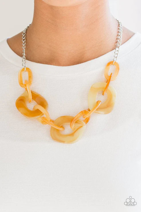 Courageously Chromatic - Yellow Marble Connected Link Necklace N#4514