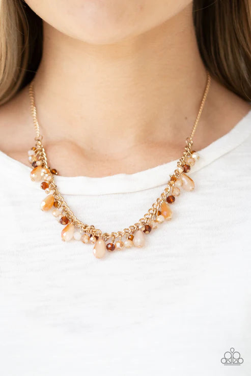 2-Piece Gold Metallic Opaque Crystal Teardrop Fringe Set SET#6713