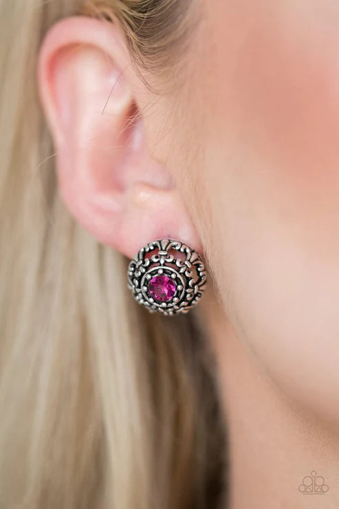 Courtly Courtliness - Pink Dotted Swirl Filigree Earrings E#1939