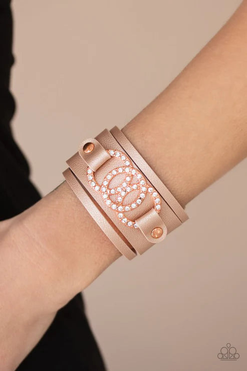 Couture Influencer - Copper Studded Encrusted Ring Leather Bracelet B#3220