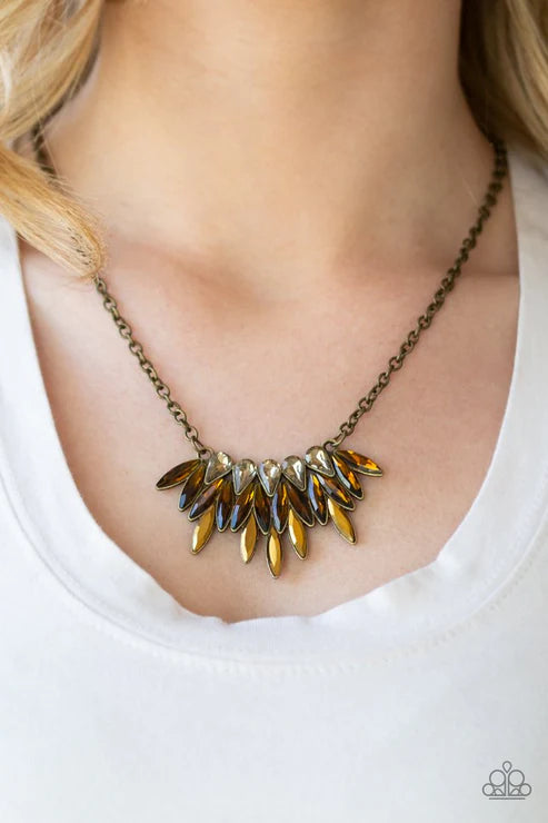 Crown Couture - Brass Aurum/Topaz Encrusted Marquise Cut Teardrop Necklace N#6391