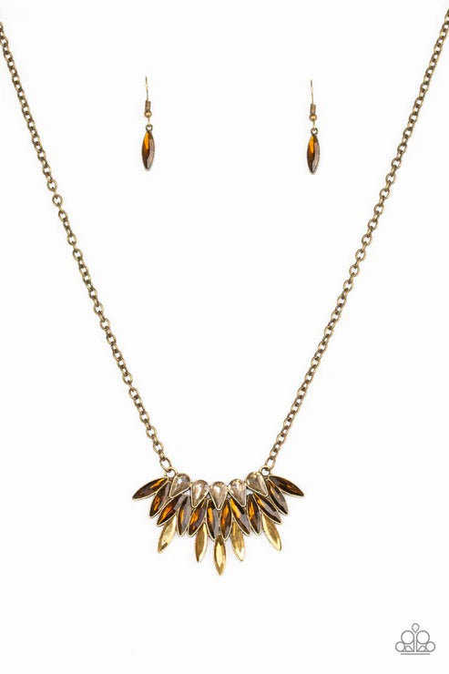 Crown Couture - Brass Aurum/Topaz Encrusted Marquise Cut Teardrop Necklace N#6391