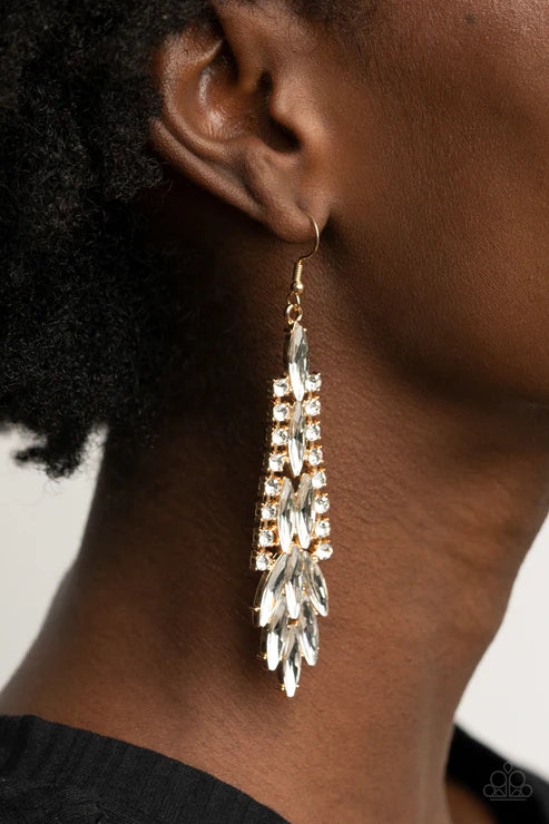 Crown Heiress - Gold Marquise Cut Ribbon Chandelier Earrings E#5501