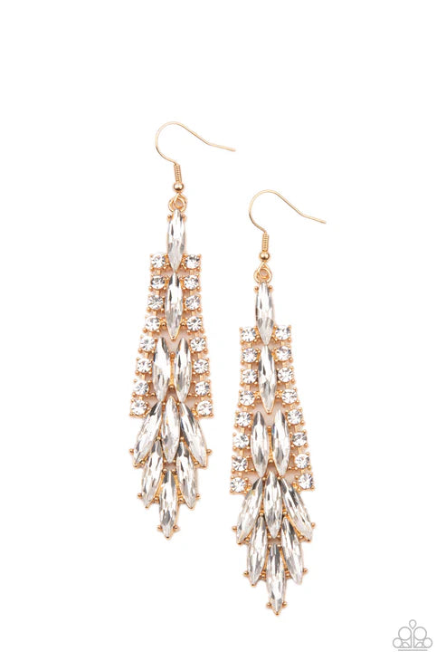 Crown Heiress - Gold Marquise Cut Ribbon Chandelier Earrings E#5501