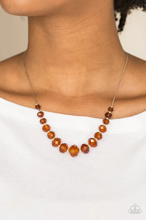 Crystal Carriages - Brown Glittery Crystal Accent Flat Chain Necklace N#3702