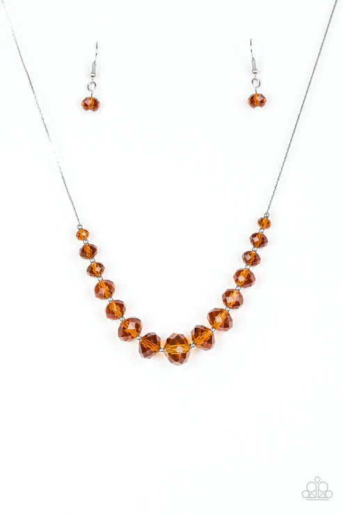 Crystal Carriages - Brown Glittery Crystal Accent Flat Chain Necklace N#3702