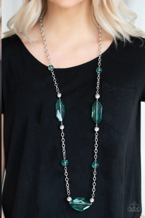 Crystal Charm - Oversized Green Glassy Faceted Crystal Necklace N#3562