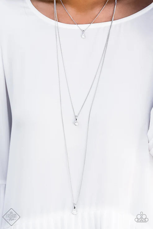 Crystal Chic - Oversized White Trickle Encrusted Trio Drip Layered Necklace N#6961