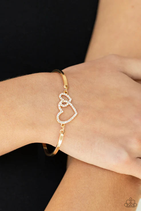 Cupid is Calling - Gold 3D Heart Cupid Interlocked Encrusted Bracelet B#4908