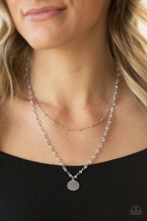 Dainty Demure - Pink Satellite Faceted Crystal Disc Necklace N#3537