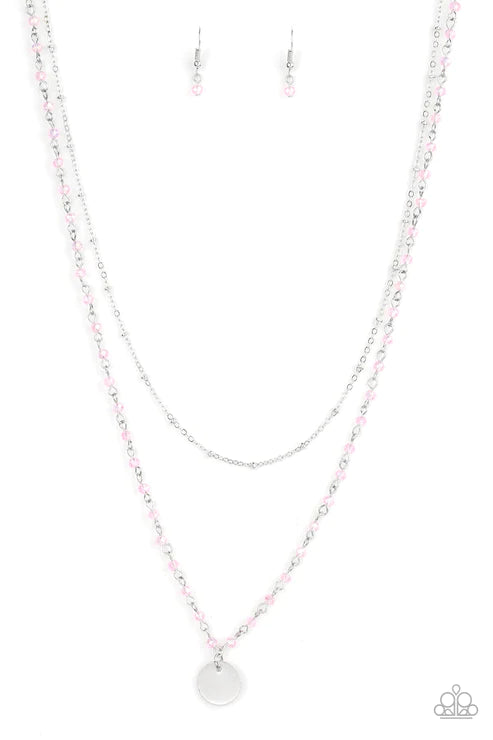 Dainty Demure - Pink Satellite Faceted Crystal Disc Necklace N#3537