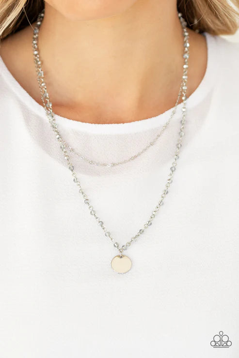 Dainty Demure - Silver Faceted Crystal Disc Satellite Necklace N#4509