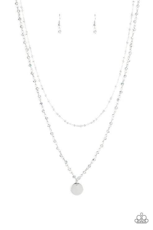 Dainty Demure - Silver Faceted Crystal Disc Satellite Necklace N#4509