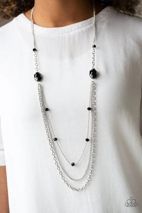 Dare To Dazzle - Black Infused Crystal Mismatched Chains Necklace N#3912