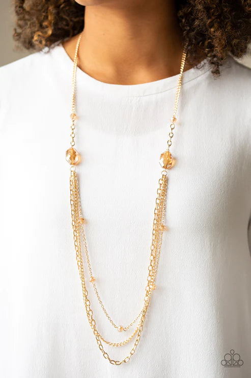 Dare To Dazzle - Gold Infused Golden Crystal Mismatched Chains Necklace N#7197