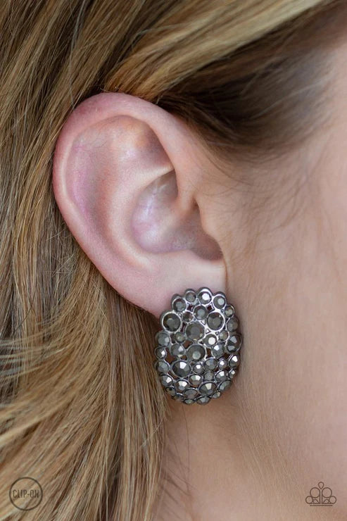Daring Dazzle - Black Collision Cluster Hematite Encrusted Clip-On Earrings E#3679