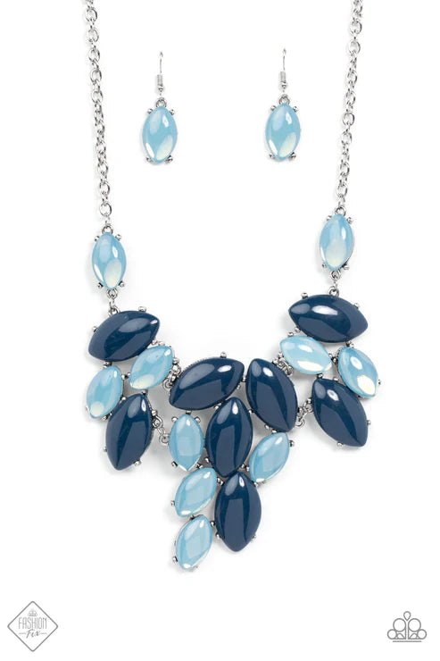 2-Piece Dewy Navy Blue Spring Lake Opals Swirl Filigree Asymmetrical Set SET#6633