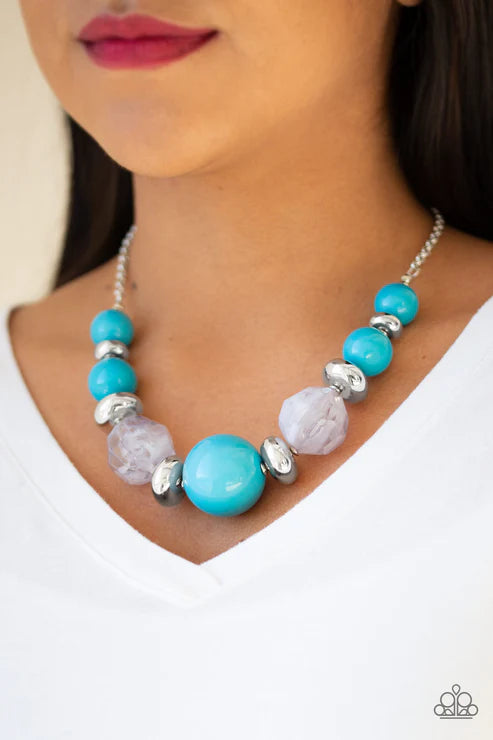 Daytime Drama - Oversized Blue/Silver Cloudy Accent Necklace N#3602