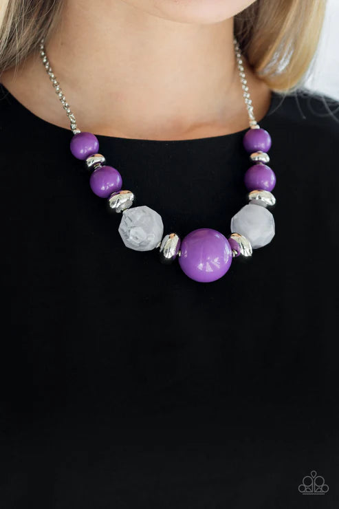 Daytime Drama - Oversized Purple/Silver Cloudy Accent Necklace N#4510